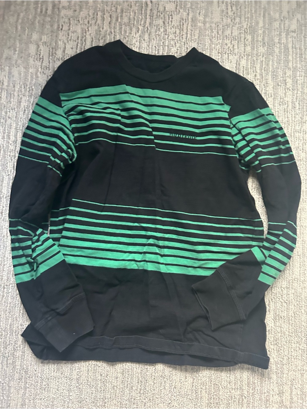 Supreme Black with Green Horizontal Stripe Long Sleeve Tee